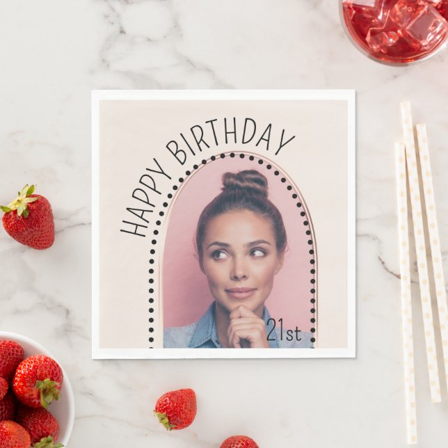 Simple Chic Any Age Birthday Rose Gold Arch Photo Napkin (Insitu)