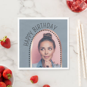 Simple Chic Any Age Birthday Rose Gold Arch Photo Napkin