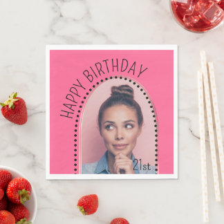 Simple Chic Any Age Birthday Rose Gold Arch Photo Napkin