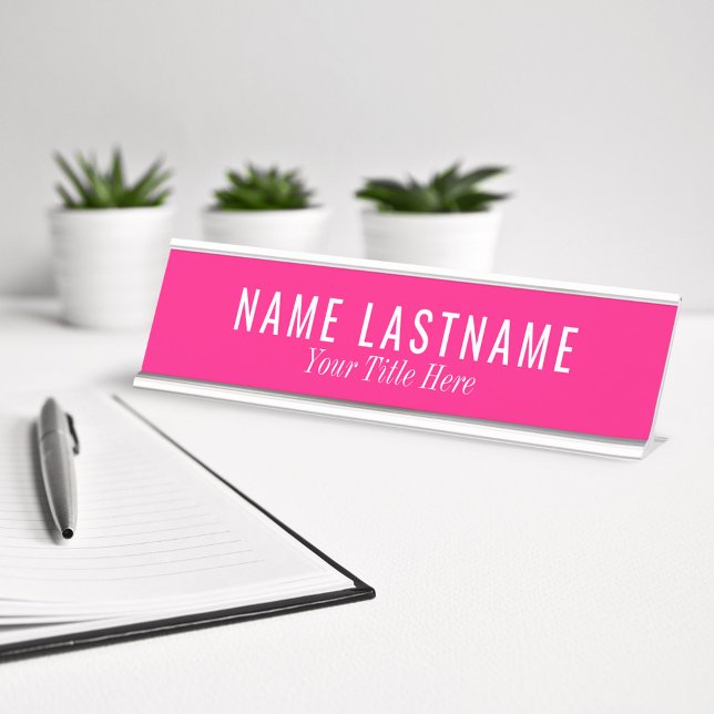 Simple Chic Basic Girly Bright Pink Bold Desk Name Plate (Creator Uploaded)