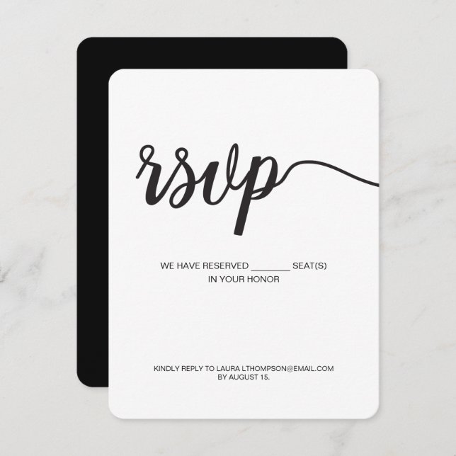 Simple Chic Black and White Script Digital Reply RSVP Card (Front/Back)