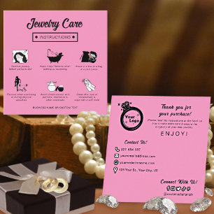 Simple Chic Black Pink Jewellery Care Instructions Enclosure Card