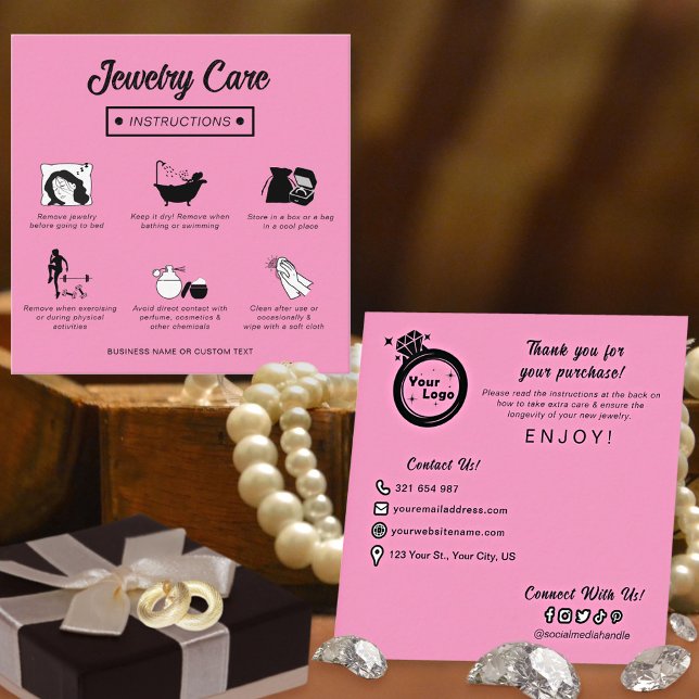 Simple Chic Black Pink Jewellery Care Instructions Enclosure Card (Creator Uploaded)