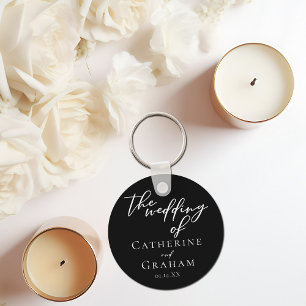 Simple Chic Black White Wedding Personalised Key Ring