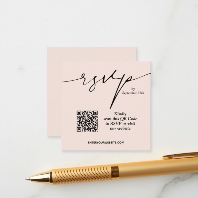 Simple Chic Blush Pink QR Code Wedding Enclosure Card (Front/Back In Situ)