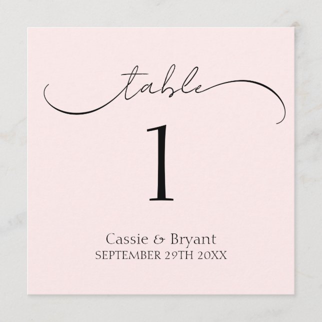 Simple Chic Blush Pink Wedding Table Number (Front)