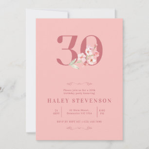 Simple Chic Blush Pink White Floral 30th Birthday Invitation