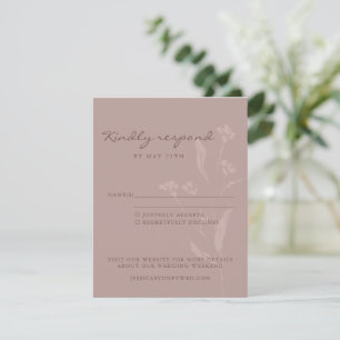 Simple Chic Botanical Script Dusty Mauve Wedding  RSVP Card
