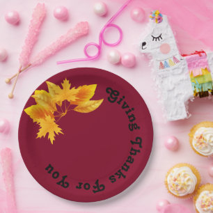 Simple Chic Burgundy Gold Thanksgiving Harvest Paper Plate