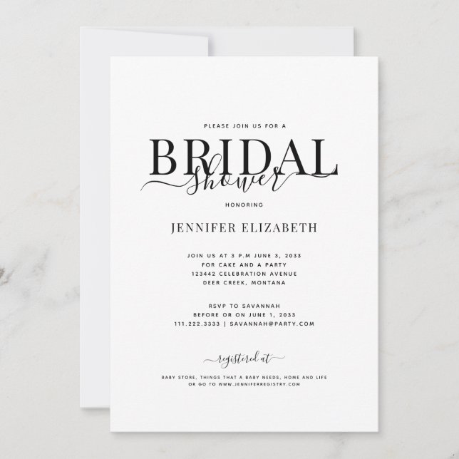 Simple Chic Calligraphy Bridal Shower Invitation (Front)