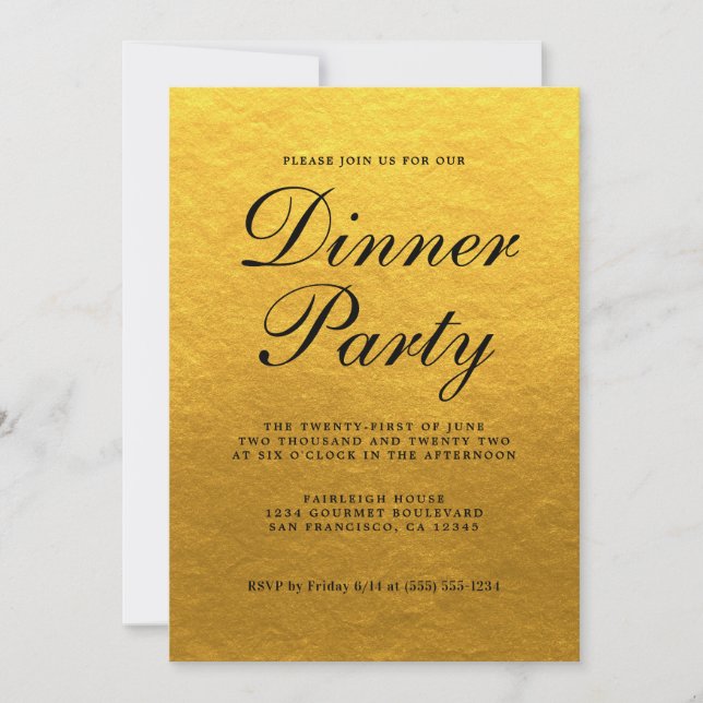 Simple Chic Calligraphy Gold Dinner Party Invitation (Front)