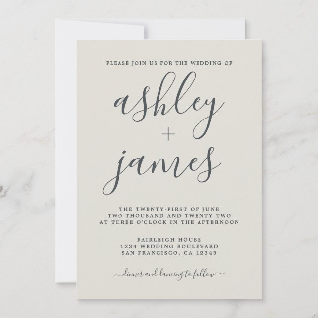 Simple Chic Calligraphy Ivory Wedding Invitation (Front)