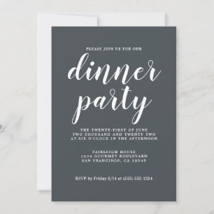 Simple Chic Calligraphy Off-Black Dinner Party Invitation