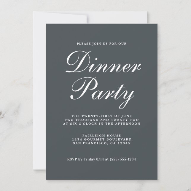 Simple Chic Calligraphy Off-Black Dinner Party Invitation (Front)