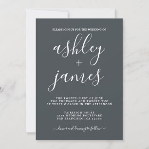 Simple Chic Calligraphy Off-Black Wedding Invitation