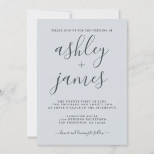 Simple Chic Calligraphy Pastel Blue Wedding Invitation