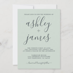 Simple Chic Calligraphy Pastel Green Wedding Invitation