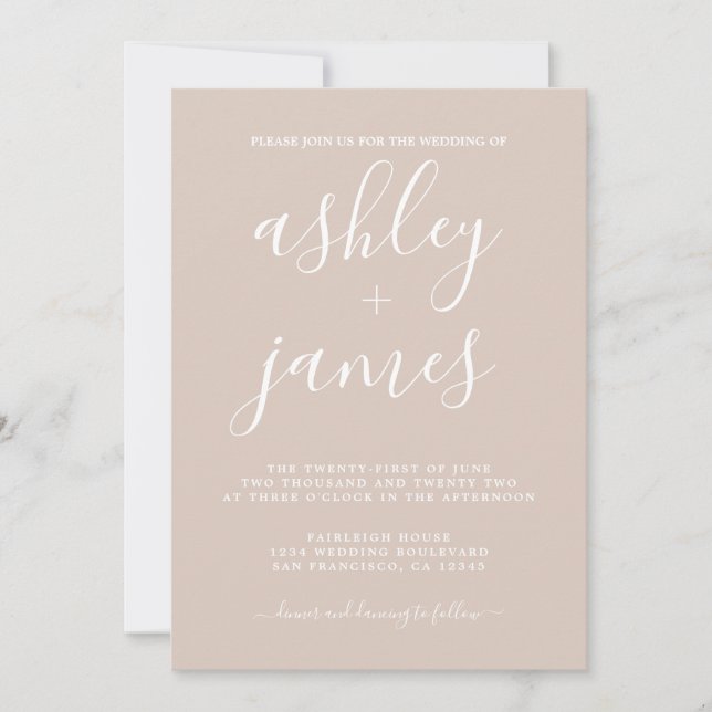 Simple Chic Calligraphy Pastel Purple Wedding Invitation (Front)