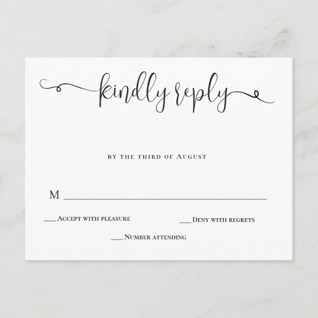 Simple Chic Calligraphy Wedding Response RSVP Card (Front)