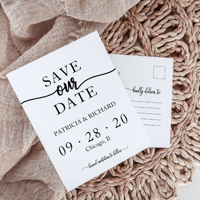 Simple Chic Calligraphy Wedding Save The Date Postcard (Creator Uploaded)