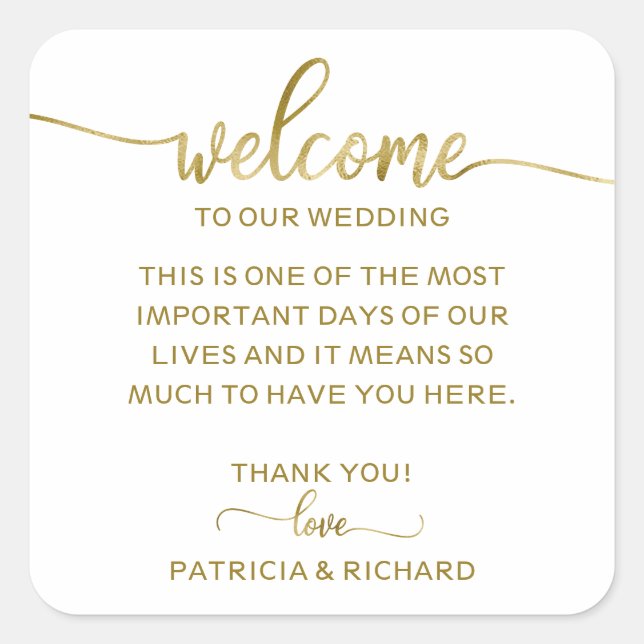 Simple Chic Calligraphy Wedding Welcome Bag Square Square Sticker (Front)