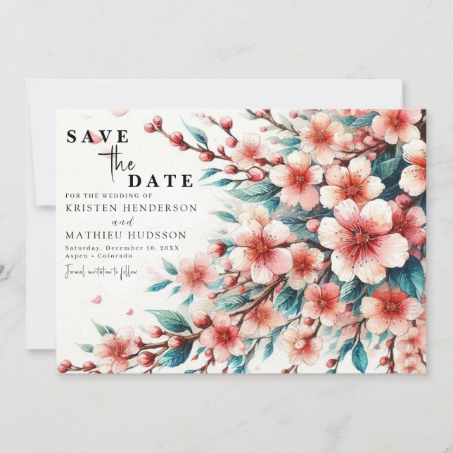 Simple Chic Cherry Blossom Wedding Save The Date (Front)