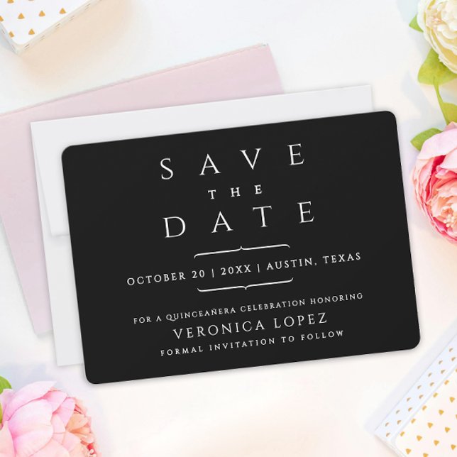 Simple Chic Classic Black And White Quinceañera Save The Date (Creator Uploaded)
