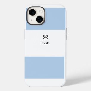 Simple Chic Classic Bow Blue Monogram Name iPhone 14 Case
