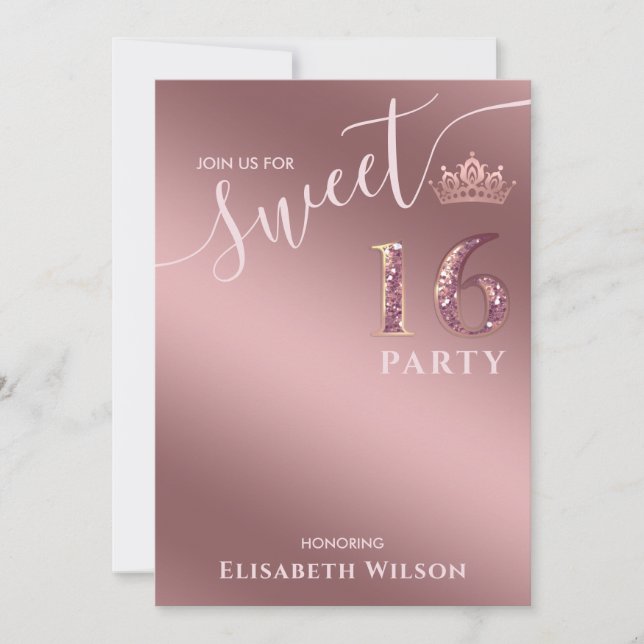 Simple chic Cool  rose gold tiara sweet 16 Invitat Invitation (Front)