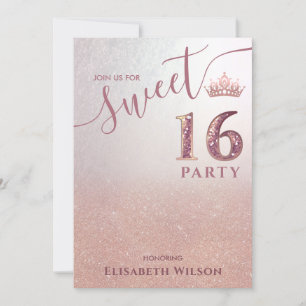 Simple chic Cool  rose gold tiara sweet 16 Invitation