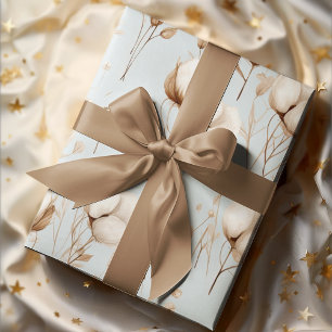 Simple Chic Cotton Flowers Neutral Earthy Gift Wrapping Paper Sheet