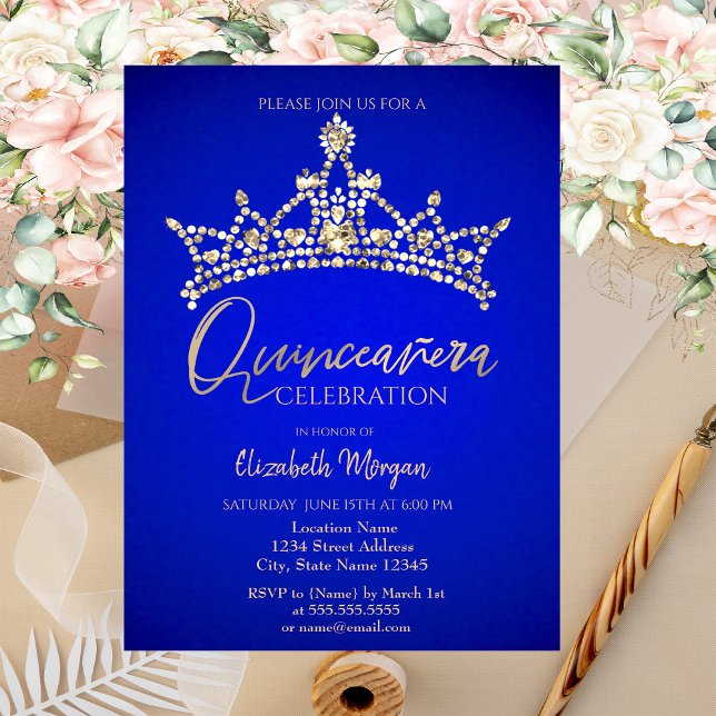 Simple Chic Crown Blue Quinceañera Invitation (Creator Uploaded)