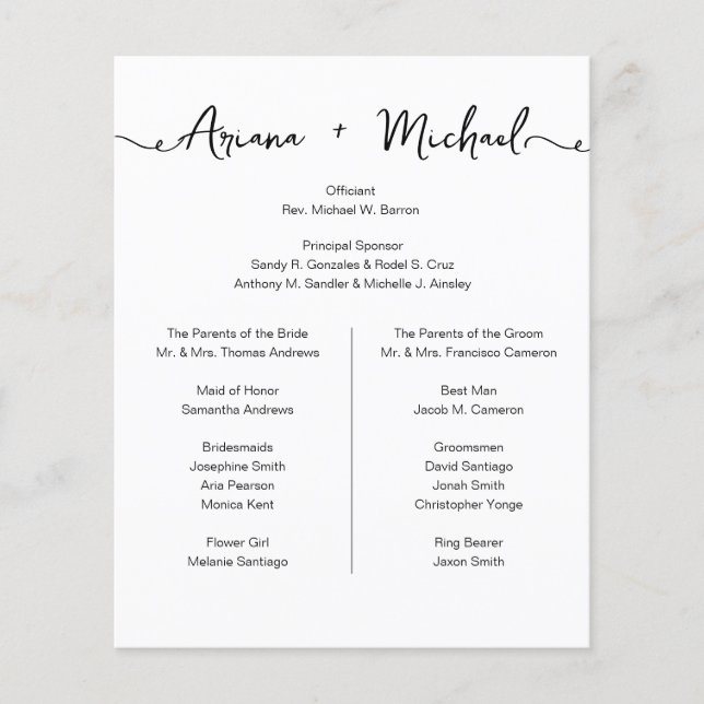 Simple Chic Custom Entourage list wedding (Front)