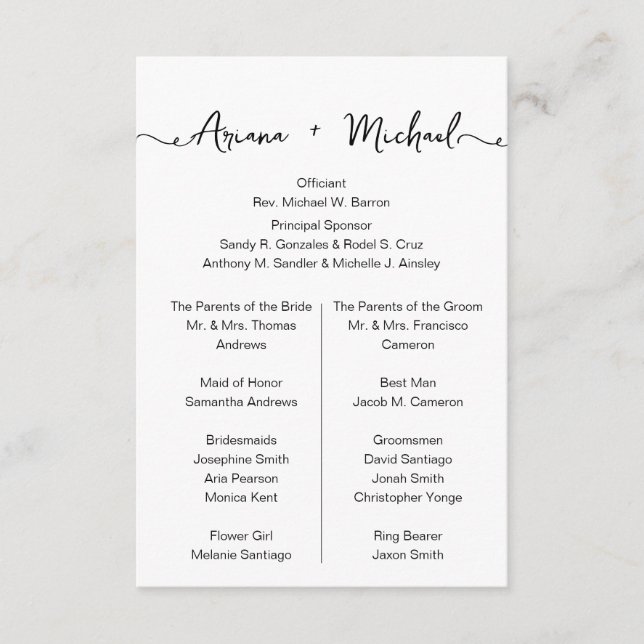 Simple Chic Custom Entourage list wedding Enclosure Card (Front)