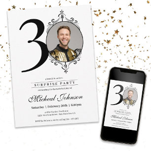 Simple Chic Custom Photo Surprise 30th Birthday Invitation