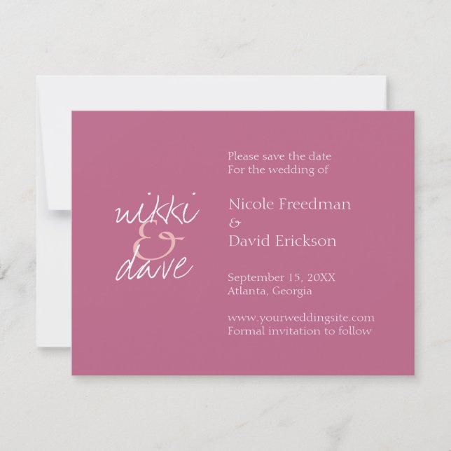 Simple chic deep pink shimmer wedding announcement (Front)