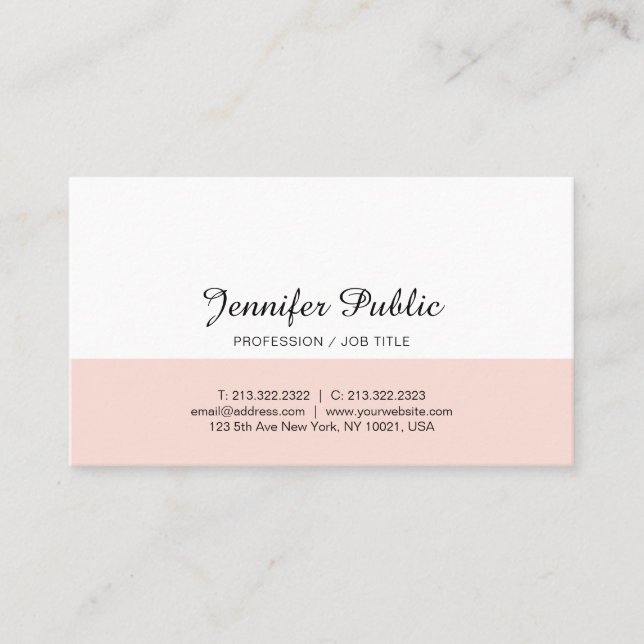 Simple Chic Design Blush Pink White Trendy Modern Business Card (Front)
