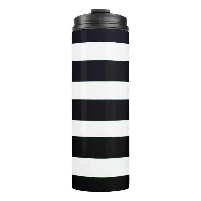 Simple Chic Elegant Black And White Striped  Thermal Tumbler (Front)