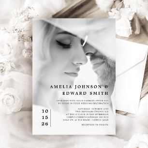 Simple Chic Elegant Black White Photo Wedding Invitation