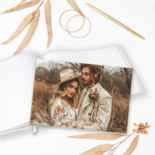 Simple Chic Elegant Calligraphy Photo Wedding Guest Book