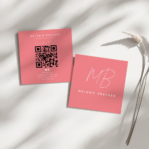Simple Chic Elegant Pink Two Monogram Square Business Card