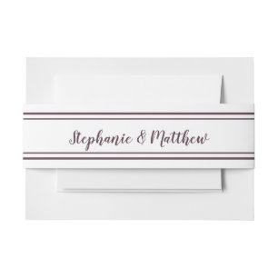 Simple Chic Elegant Wedding Purple Cassis White Invitation Belly Band