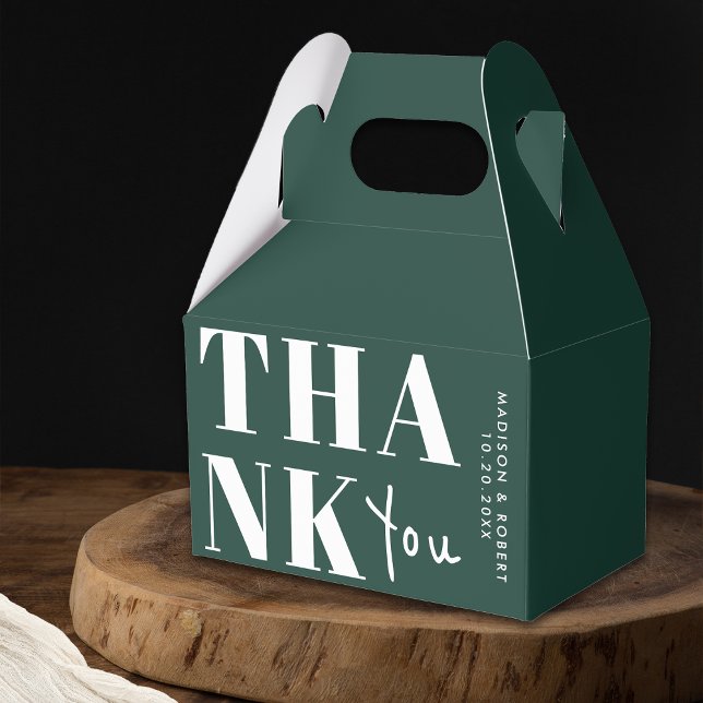 Simple Chic Emerald Green Bold Thank You Wedding Favour Box (Creator Uploaded)