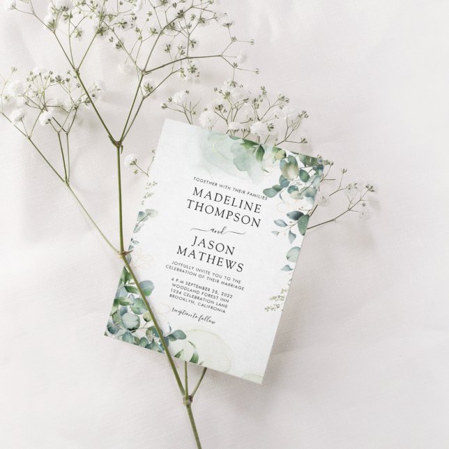 Simple Chic Eucalyptus Wash Gold Greenery Wedding Invitation (Creator Uploaded)