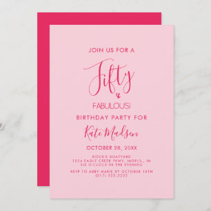 Simple Chic Fifty & FABULOUS! Pink Birthday Party Invitation