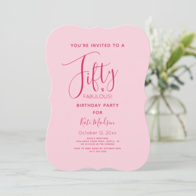 Simple Chic Fifty & FABULOUS! Pink Birthday Party  Invitation (Standing Front)