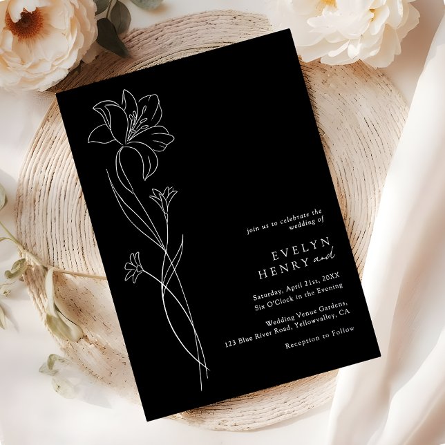 Simple Chic Floral Elegant Wedding Black & Silver (Creator Uploaded)