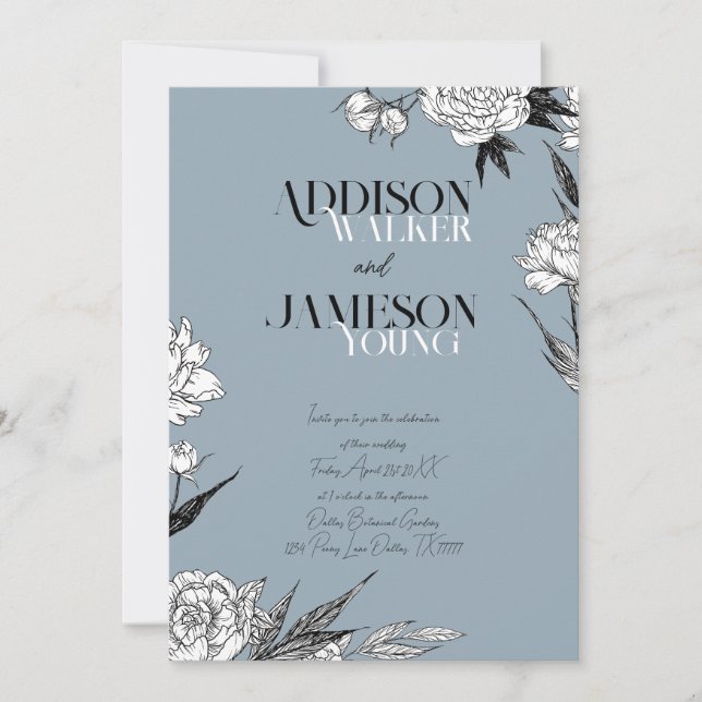 Simple Chic Floral Sketch Minimalist Wedding Invit Invitation (Front)