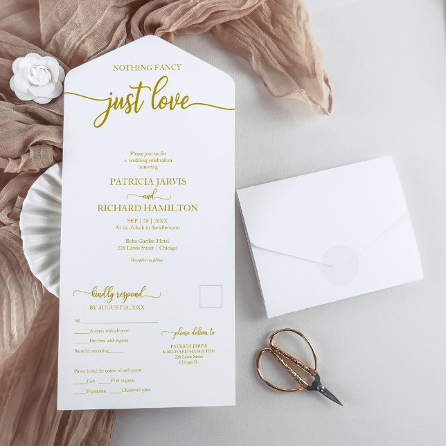 Simple Chic Gold Calligraphy Casual Wedding All In One Invitation (Creator Uploaded)