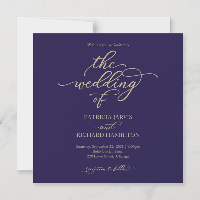 Simple Chic Gold Navy Blue Wedding Magnetic Invitation (Front)